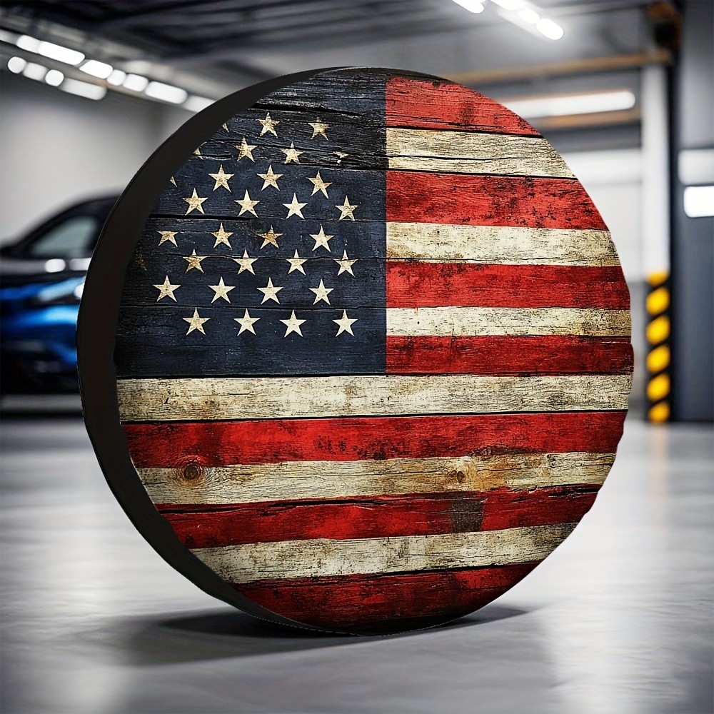 Outdoor Adventure Jeep - Rustikaler Amerikanische Flagge Reifenabdeckung aus Polyester