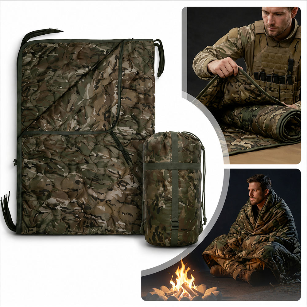 Outdoor Adventure Quilt - Tarnfarbene Campingdecke mit Reißverschluss, wandelbarer Schlafsack,