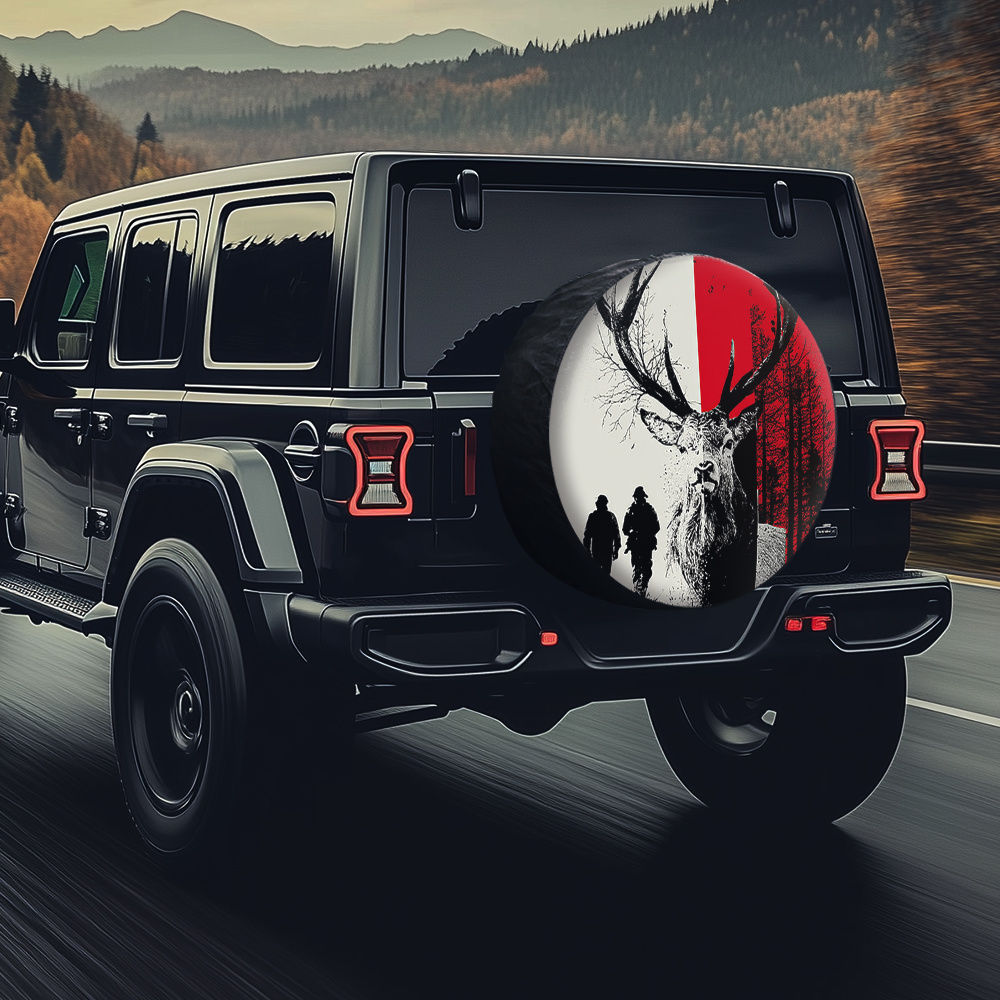 Outdoor Adventure Jeep - Reifenabdeckung mit Hirschjagd-Motiv aus Polyesterfaser für